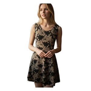 VIBE SPORTSWEAR BLACK & FLORAL BEIGE DRESS SZ.L EUC L.